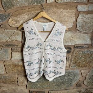 Vintage CottageCore Floral Pearl Embroidered Knit Vest in Pale Pink
